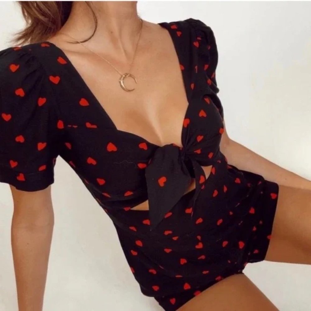 BEACH BUNNY Ryley Romper Black with Red Hearts. Medium NWT - Picture 3 of 6